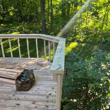 Deck railing restoration in progress
